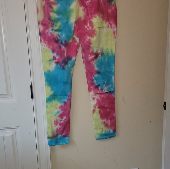 NWT Fashion Nova Pink Yellow Blue Tie Dye Denim High Rise Pants Jeans - Picture 4 of 16
